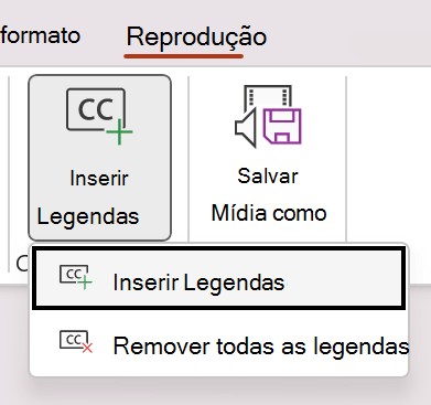 Inserir ou remover legendas de um vídeo no PowerPoint.