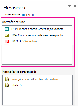 Alterações de slide