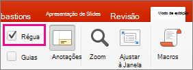 Caixa de seleção de régua na guia Exibir