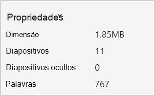 captura de ecrã da propriedade contagem de palavras no powerpoint