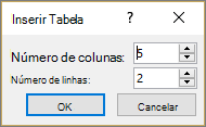 Mostra a caixa de diálogo Inserir Tabela no PowerPoint