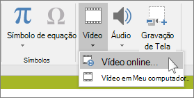 O botão na faixa de opções para inserir um vídeo online no PowerPoint