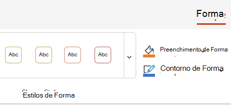 Opções de cor e estilo na guia Forma.