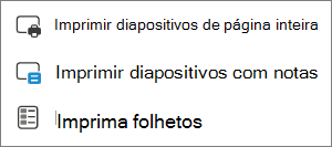 Menu Escolhas de impressão.