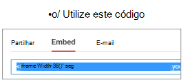 Para funcionar corretamente, o código que utiliza para incorporar o vídeo tem de começar com o iFrame ou <o objeto.