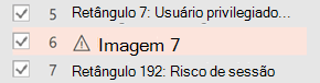 É apresentado um símbolo de aviso junto a um item que precisa de texto alternativo.