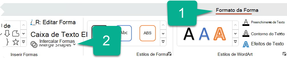 Na guia Formato de Forma, selecione Mesclar Formas.