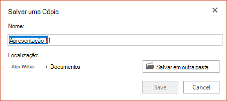 A caixa de diálogo Salvar uma Cópia no PowerPoint Online