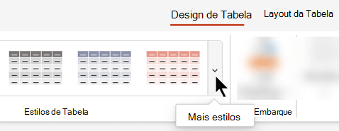 Selecione a seta suspensa Mais para abrir a galeria completa de estilos de tabela.