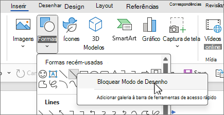 Ecrã modo de desenho Bloqueio de Formas