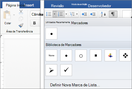 A guia Página Inicial é exibida com a galeria de Marcadores.