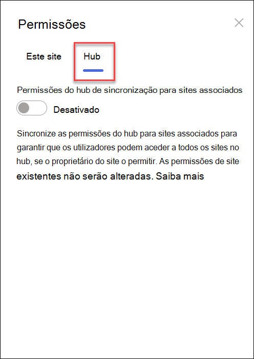captura de tela de ativar permissões de hub de sincronização
