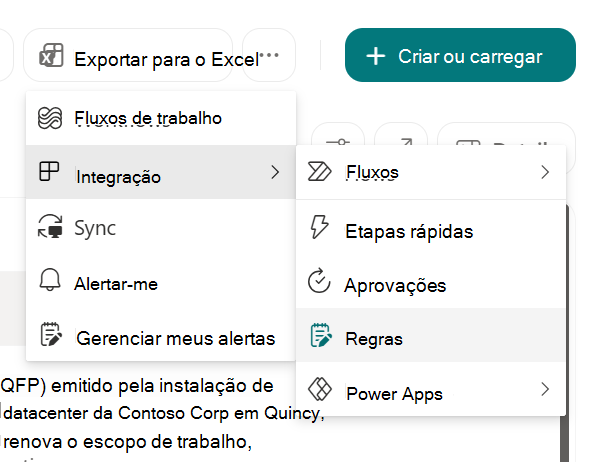 Captura de tela que mostra Criar uma regra para automatizar uma lista no SharePoint.