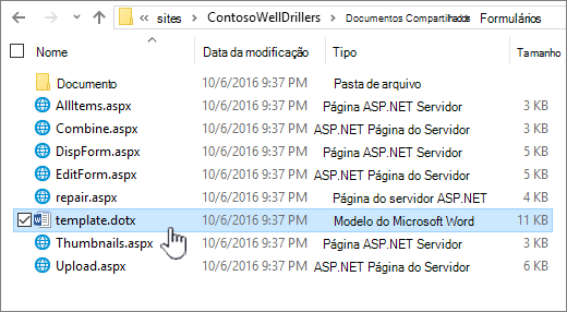 Pasta de formulários para armazenar modelos