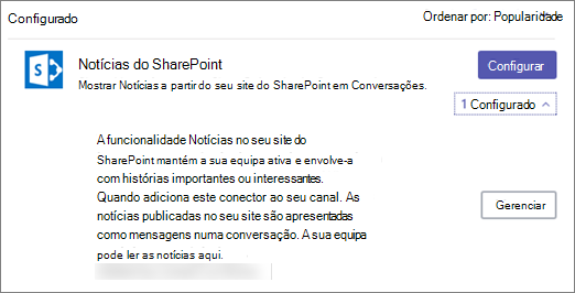Caixa de diálogo do conector de notícias
