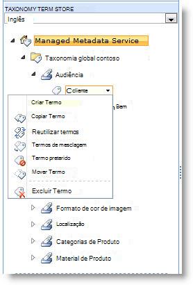 Utilize o menu para gerir termos num conjunto de termos.