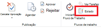 Faixa de opções mostrando o botão de status da aprovação