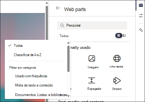 Filtrar as peças Web no nível 2 da caixa de ferramentas