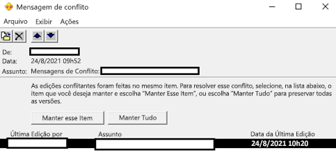 Edições conflitantes foram feitas nos mesmos itens.
