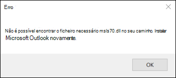 Erro de inicialização do Outlook clássico