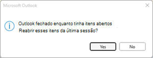 Erro da última sessão do Outlook