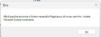 Captura de tela da mensagem de erro, O arquivo necessário PageLayout.dll não pode ser encontrado