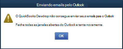 Erro do Quickbooks para ambiente de trabalho não consegue enviar e-mails no Outlook