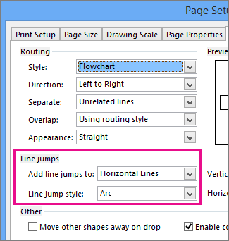 Configure as linhas de conexão que devem ter saltos e os respectivos estilos.