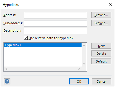 Definir o hiperlink de uma forma na caixa de diálogo Hiperlinks.