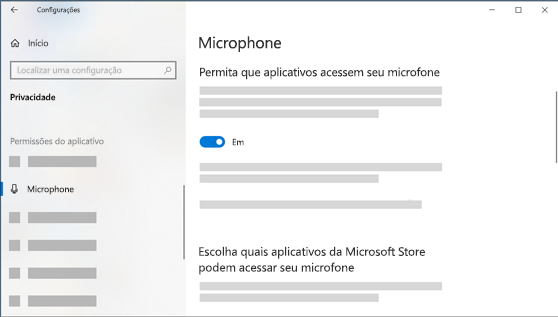Definições do microfone