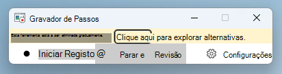 Uma captura de ecrã da aplicação Gravador de Passos (PSR) no Windows 11 a mostrar a faixa de preterição.
