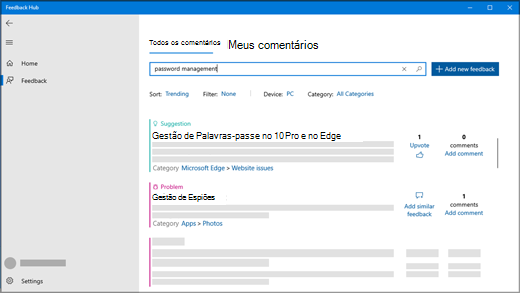 Caixa de diálogo Procurar Comentários no Hub de Comentários