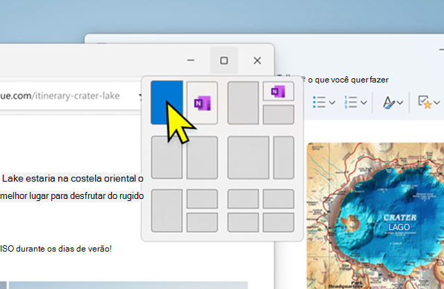 Captura de tela de um submenu Snap ao selecionar um layout.