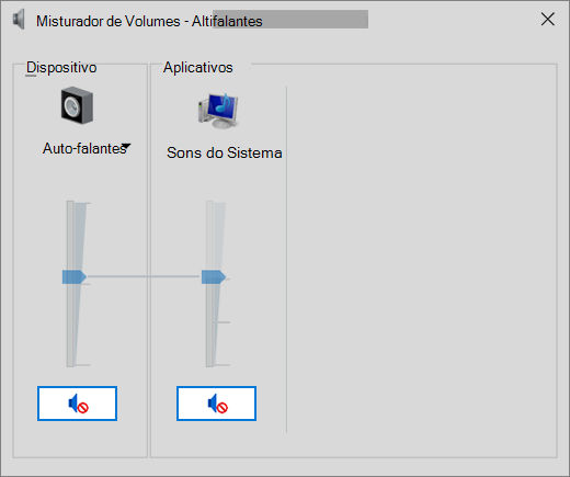 Mixer de volume com controles de volume silenciados