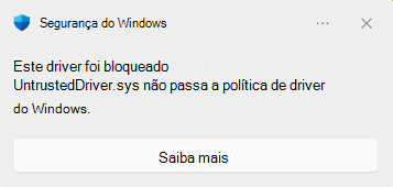 Segurança do Windows caixa de diálogo de bloco apresentada quando um controlador está bloqueado