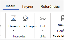 Área de link na faixa de opções