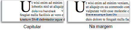 Letras maiúsculas descartados e na margem