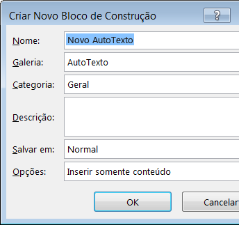 Caixa de diálogo Criar Novo Bloco de Construção