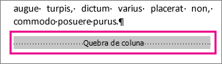 selecionar uma quebra de coluna com a opção Mostrar Formatação ativada