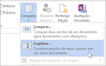 O comando Combinar no menu Comparar