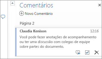 Comentários encadeados no Word Online
