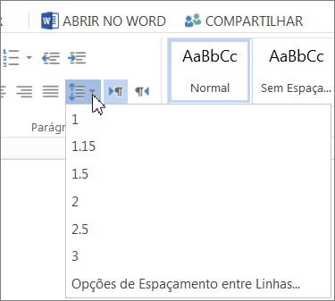 Botão espaçamento de linha