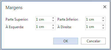 Imagem da caixa de diálogo de Margens do Word Web App