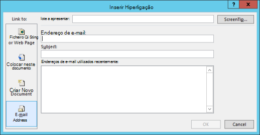 Criar um hiperlink para um endereço de email