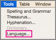Menu de Ferramentas de Idioma no Office para Mac