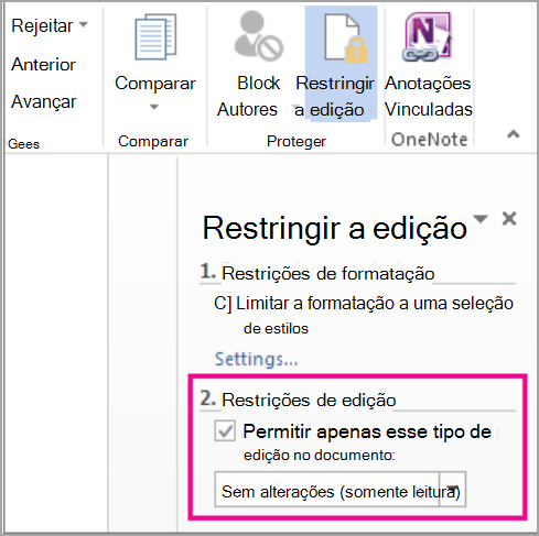 Restringir somente a edição Permitir
