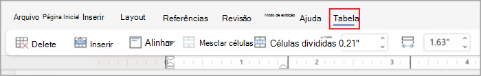 Guias de tabela na faixa de opções simplificada