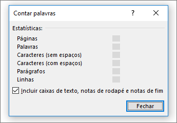 Detalhe da contagem de palavras