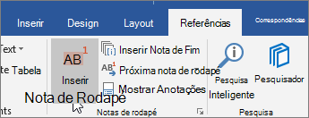 Na guia Referências, escolha Inserir Nota de Rodapé