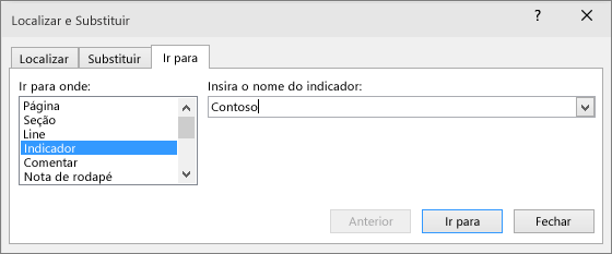 A guia Ir para na caixa Localizar e Substituir é exibida.